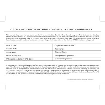 2023 CADILLAC CERTIFIED PRE OWNED WARRANTY CARD