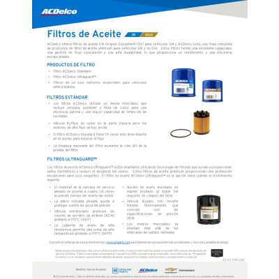 SELL SHEET - OE AND GOLD OIL FILTERS - SPANISH