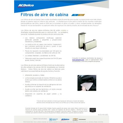 SELL SHEET - OE AND GOLD CABIN AIR FILTERS - SPANISH