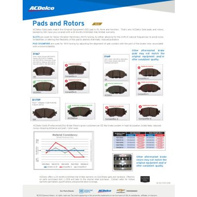 SELL SHEET - GOLD BRAKE PAD & ROTOR COMPETIVIE COMPARISON