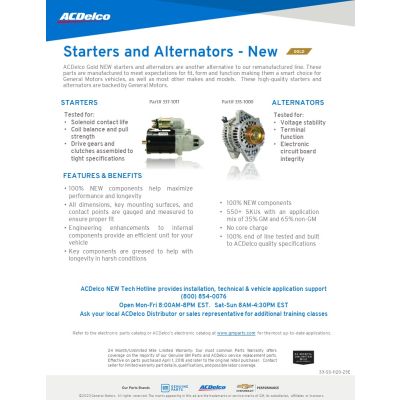 SELL SHEET - GOLD NEW ALTNERATORS & STARTERS