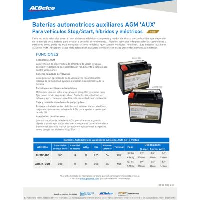 SELL SHEET - ACDELCO AUXILLIARY BATTERIES-SPANISH