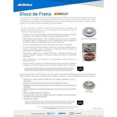 SELL SHEET - GOLD / SILVER BRAKES ROTORS - SPANISH
