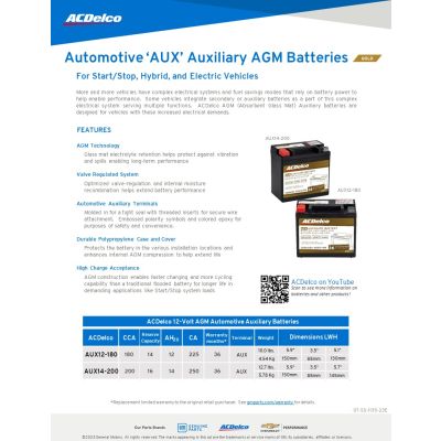 SELL SHEET - ACDELCO AUXILLIARY BATTERIES