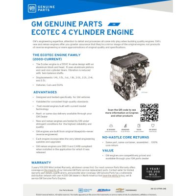 SELL SHEET - GM GENUINE PARTS ECOTEC 4 CYLINDER ENGINE