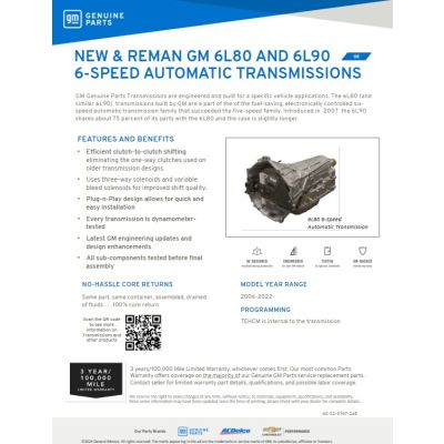 SELL SHEET - NEW & REMAN GM 6L80 AND 6L90 6-SPEED AUTOMATIC