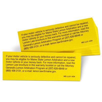 MAINE LEMON LAW STICKER REVISED APRIL 2004
