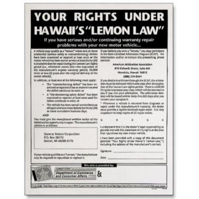 HAWAII LEMON LAW YOUR RIGHTS