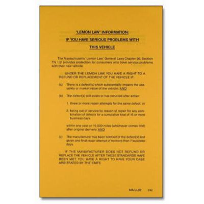 MASSACHUSETTS LEMON LAW INFORMATION
