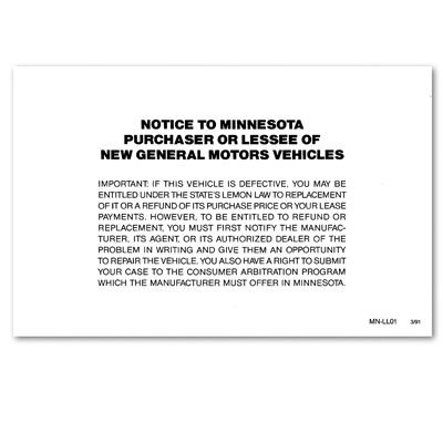 MINNESOTA LEMON LAW NOTICE