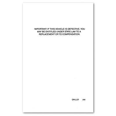 OHIO LEMON LAW COMPENSATION/REPLACMENT NOTICE