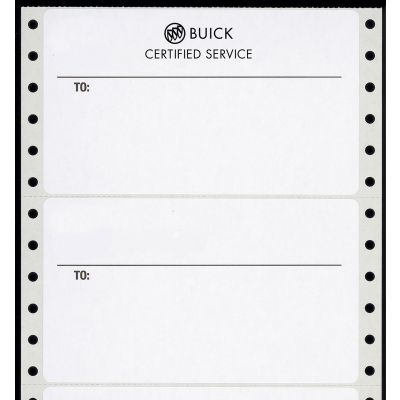 BUICK CERTIFIED SERVICE Pin-Fed Shipping Labels,  1 Box of 1,000
