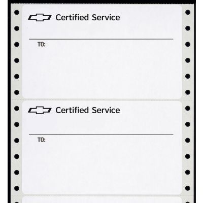 CHEVROLET CERTIFIED SERVICE Pin-Fed Shipping Labels,  1 Box of 1,000