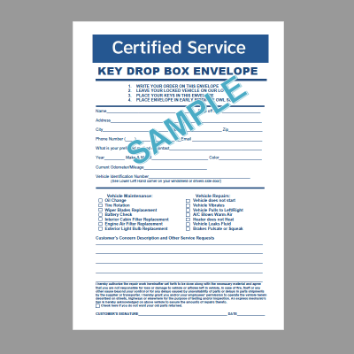 Certified Service Key Drop Box Envelopes-1 set of 500