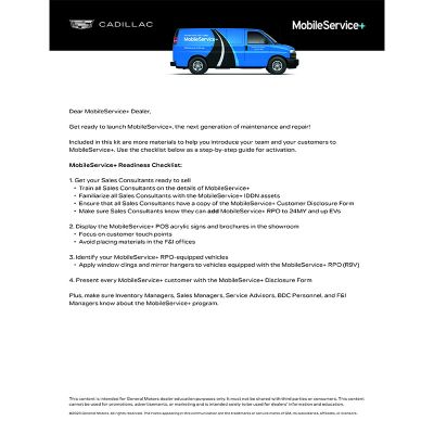 Cadillac MobileService+ Launch Guide- August 2023