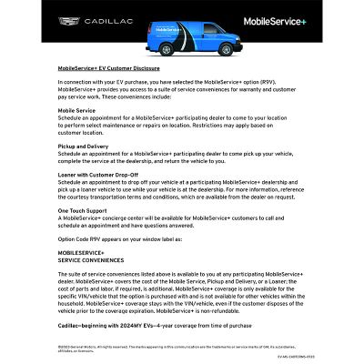 Cadillac MobileService+ Terms and Conditions Sheet RPO
