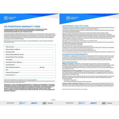 WARRANTY CARD - POWERTRAIN WARRANTY