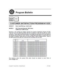 BULLETIN-11035 NOISE LABEL MISSING INSTALL CHEV GMC (DOWNLD)
