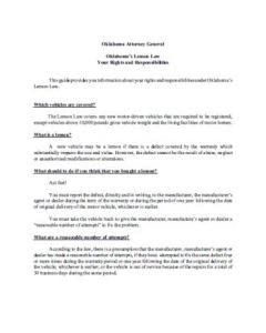 OKLAHOMA LEMON LAW