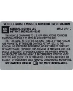 BULLETIN - 11035 NOISE EMISSION LABEL BUILT 07-10 (EACH)