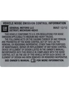 BULLETIN - 11035 NOISE EMISSION LABEL BUILT 12-10 (EACH)