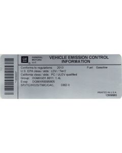 LABEL-BULL #13043 CHEV SONIC ENG RPO LUV NT7/NU5 V8D/V8E ORN