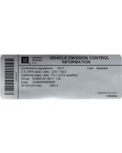 LABEL-BULL #13043 CHEV SONIC ENG RPO LUW NT7/NU5 V8D/V8E ORN