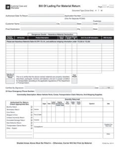 FORM - BILL OF LADING FOR MATERIAL RETURN (PK/50)
