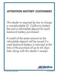 POSTER - ACDELCO BATTERY CALIFORNIA LAW FEE SIGN (DOWNLOAD)
