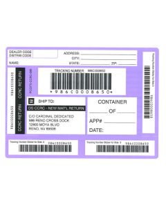 LABEL - RENO PARTS RETURN PURPLE SHIPPING LABEL (PK/50)