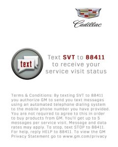 Display Card - Cadillac Service Visit Tracking Terms and Con