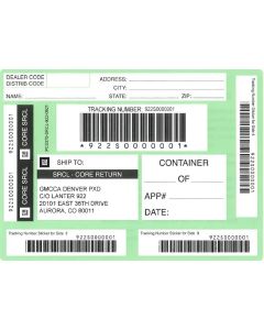 LABEL - DENVER CORE RETURN GREEN SHIPPING LABEL (PK/50)