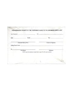 ARKANSAS LEMON LAW CUSTOMER ACKNOWLEDGEMENT