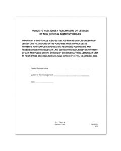 NEW JERSEY LEMON LAW NOTICE