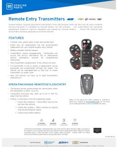 SELL SHEET - GMGP OE REMOTE KEYLESS ENTRY TRANSMITTERS