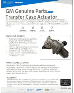SELL SHEET - GM GENUINE PARTS TRANSFER CASE ACTUATOR