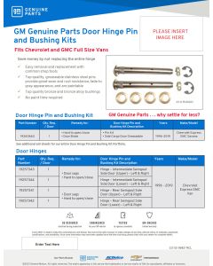 SELL SHEET -GM GENUINE PARTS DOOR HINGE PIN BUSHING CUSTOM