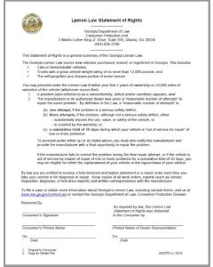 GEORGIA LEMON LAW STATEMENT OF RIGHTS: 10/18