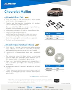 SELL SHEET - GOLD-SILVER PADS AND ROTORS - MALIBU