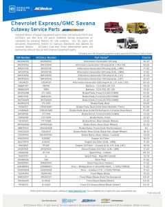 SELL SHEET - EXPRESS & SAVANA CUTAWAY VAN POPULAR PARTS