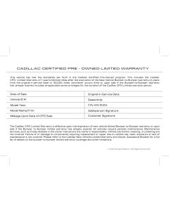 2023 CADILLAC CERTIFIED PRE OWNED WARRANTY CARD