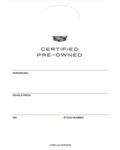 2021 CADILLAC CPO MIRROR HANG TAG - Large