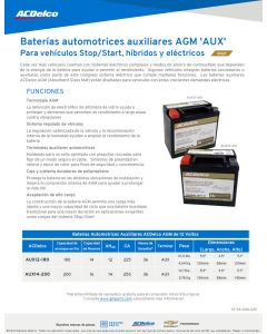 SELL SHEET - ACDELCO AUXILLIARY BATTERIES-SPANISH