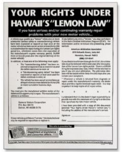 HAWAII LEMON LAW YOUR RIGHTS