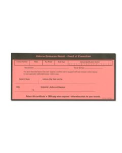 FORM - VEH EMISSION RECALL PROOF OF CORR CALIF ONLY PAD/50