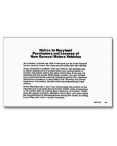 MARYLAND LEMON LAW NOTICE