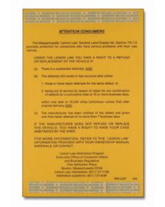 MASSACHUSETTS LEMON LAW STICKER