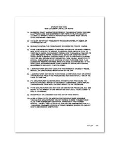 NEW YORK LEMON LAW BILL OF RIGHTS